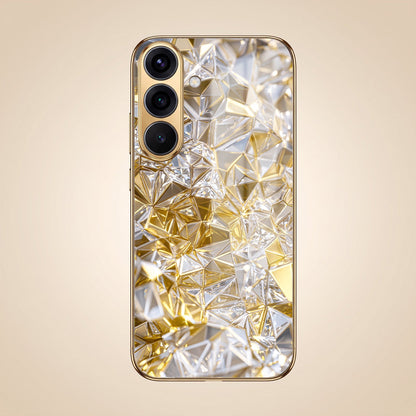 Samsung Galaxy A36 5G White Diamond Shatter Gold Electroplated Glass Phone Back Case