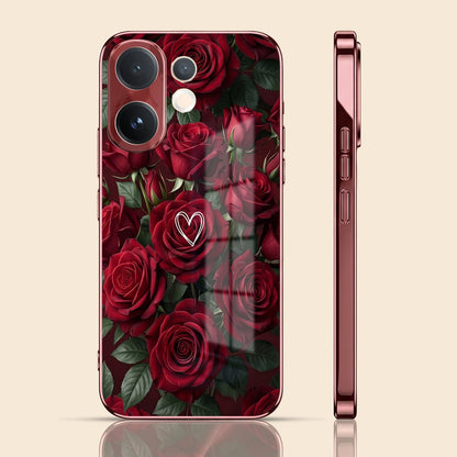 Vivo V60 5G Rose Heart Burgundy Electroplated Glass Back Case