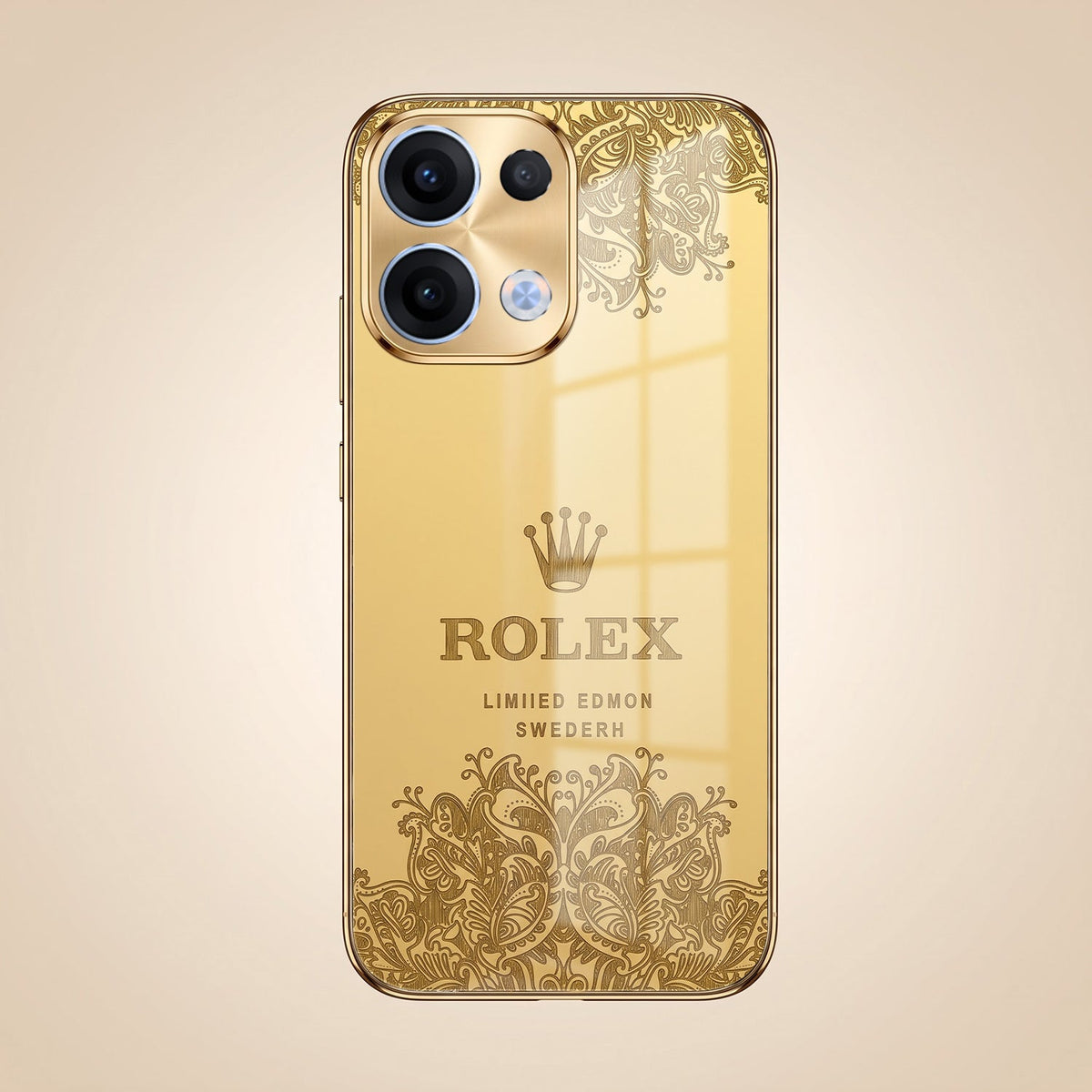Oppo Reno 13 5G Rolex Crown Gold Electroplated Glass Phone Back Case