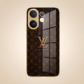 Vivo V60 5G LV Brown Monogram Gold Electroplated Glass Phone Back Case