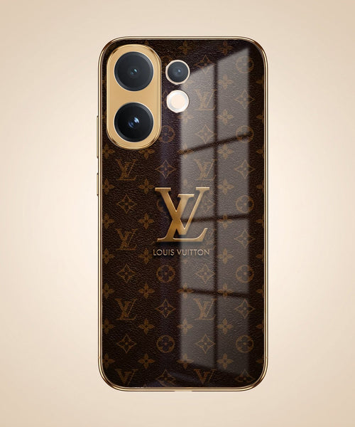 Vivo V60 5G LV Brown Monogram Gold Electroplated Glass Phone Back Case