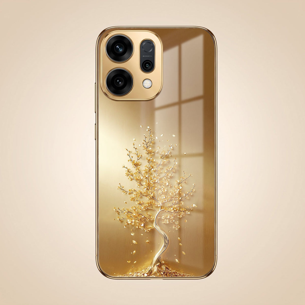 Oppo Reno 14 5G Golden Tree Gold Electroplated Glass Phone Back Case
