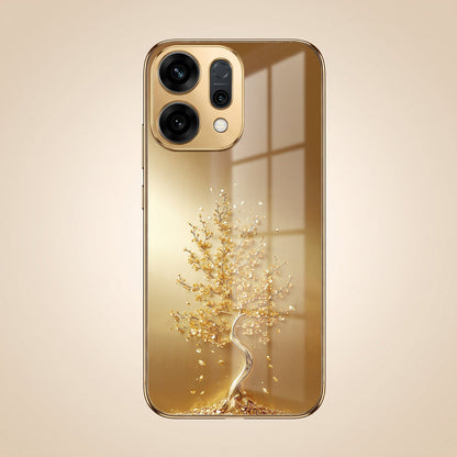 Oppo Reno 14 5G Golden Tree Gold Electroplated Glass Phone Back Case