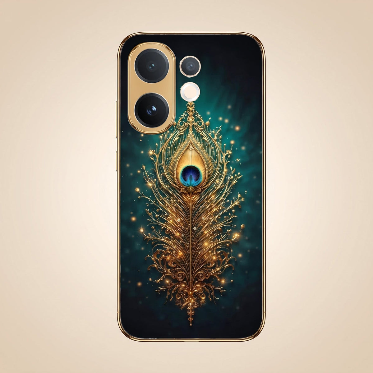 Vivo V60e 5G Golden Peacock Feather Gold Electroplated Glass Phone Back Case