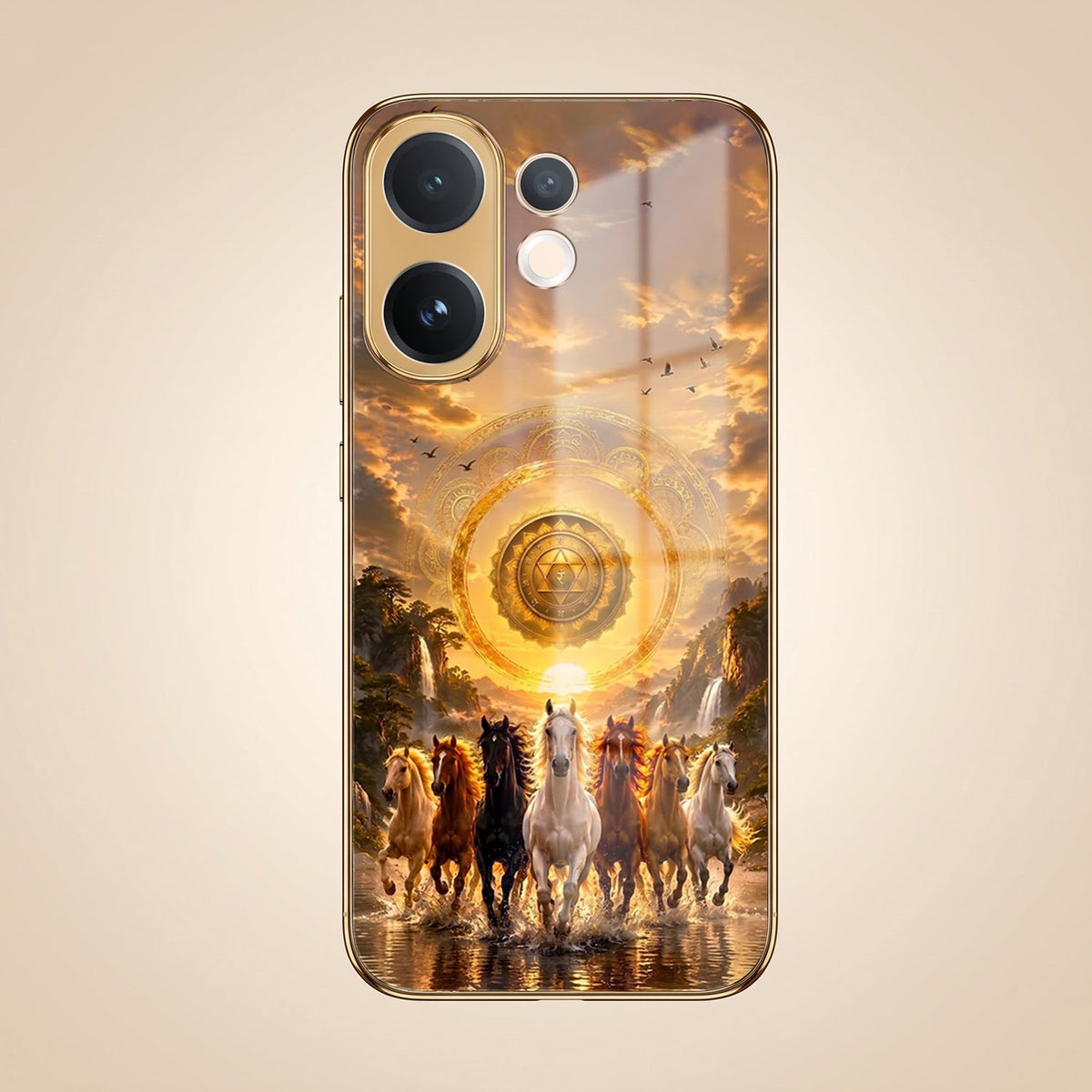 Vivo V60 5G Celestial Seven Horses Gold Electroplated Glass Phone Back Case