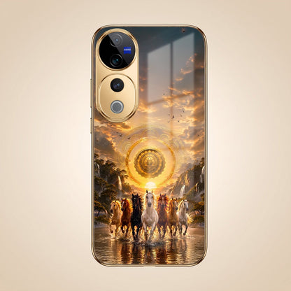 Vivo V40 Pro 5G Celestial Seven Horses Gold Electroplated Glass Phone Back Case