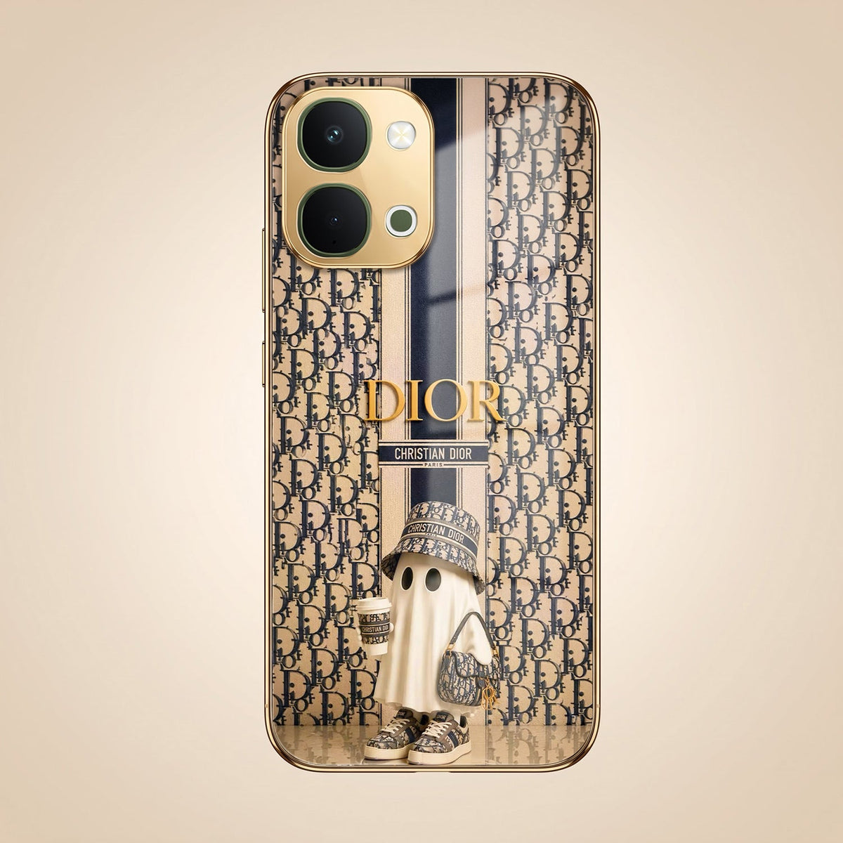 Vivo T5x 5G Luxury Dior Gold Electroplated Glass Phone Back Case
