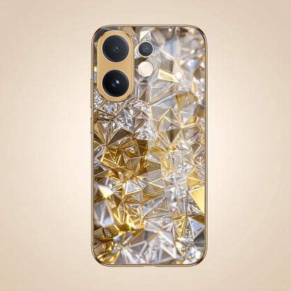 Vivo V60 5G White Diamond Shatter Gold Electroplated Glass Phone Back Case