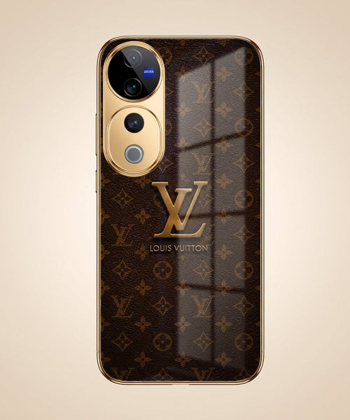Vivo V40 Pro 5G LV Brown Monogram Gold Electroplated Glass Phone Back Case