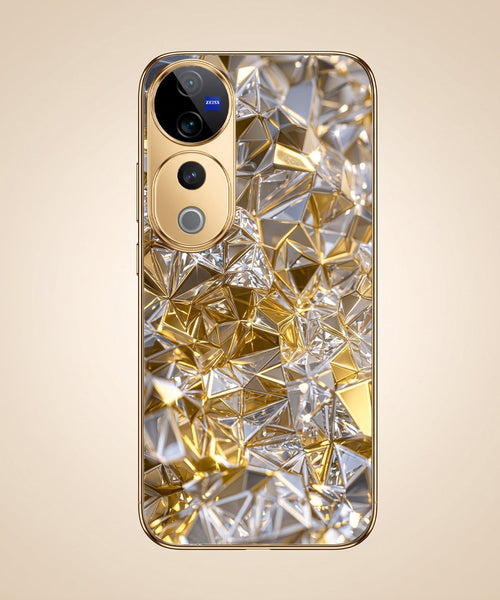 Vivo V40 Pro 5G White Diamond Shatter Gold Electroplated Glass Phone Back Case