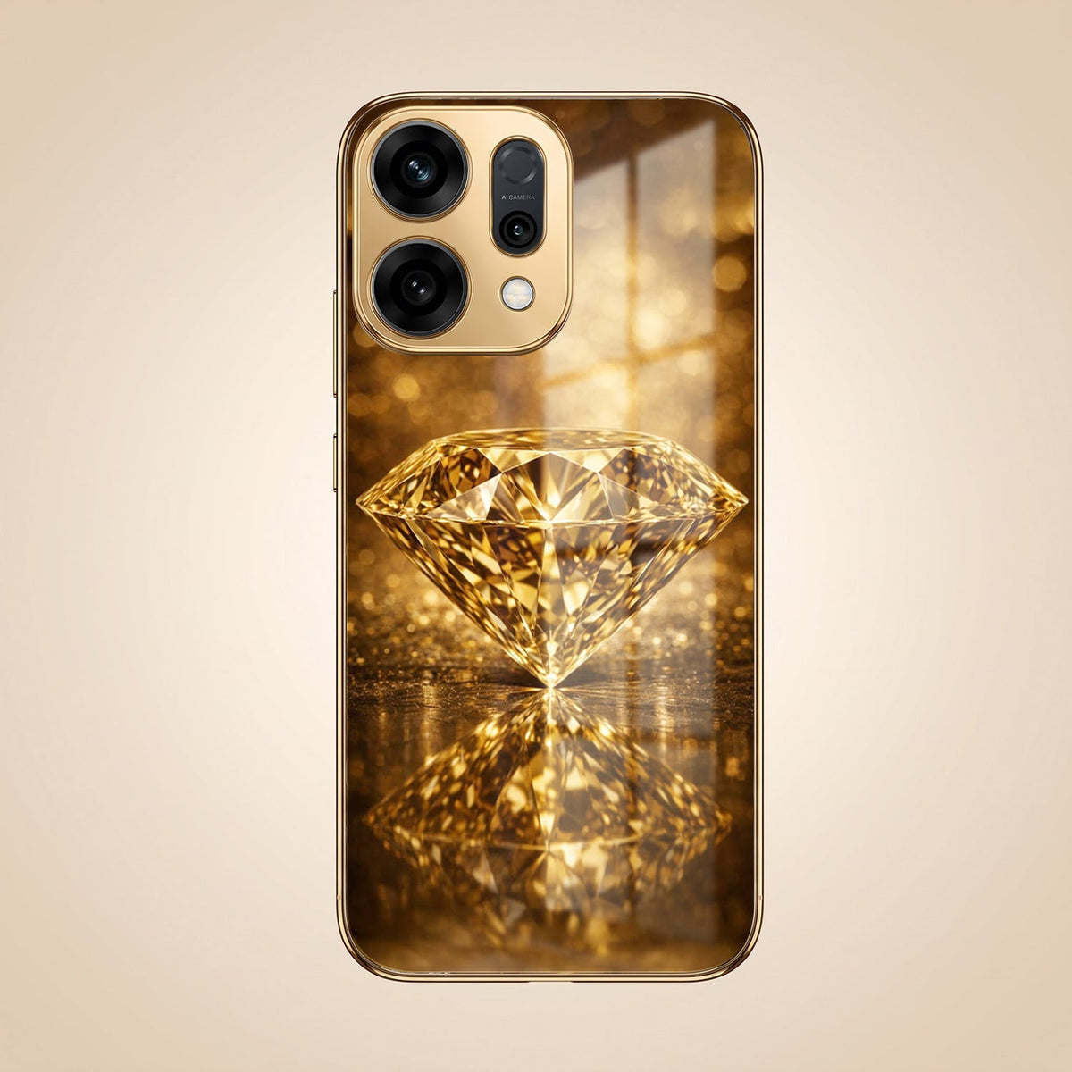 Oppo Reno 14 5G Golden Diamond Gold Electroplated Glass Phone Back Case