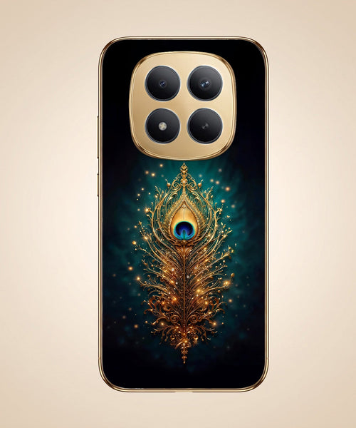 Redmi Note 15 Pro+ 5G Golden Peacock Feather Gold Electroplated Glass Phone Back Case
