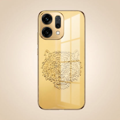 Oppo Reno 14 5G Golden Tiger Face Gold Electroplated Glass Phone Back Case