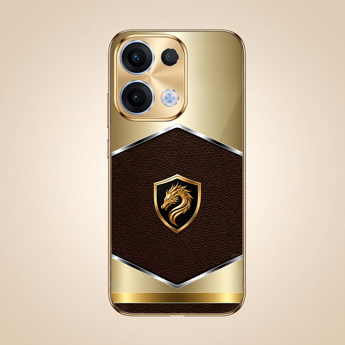 Oppo Reno 13 5G Dragon Crest Gold Electroplated Glass Phone Back Case