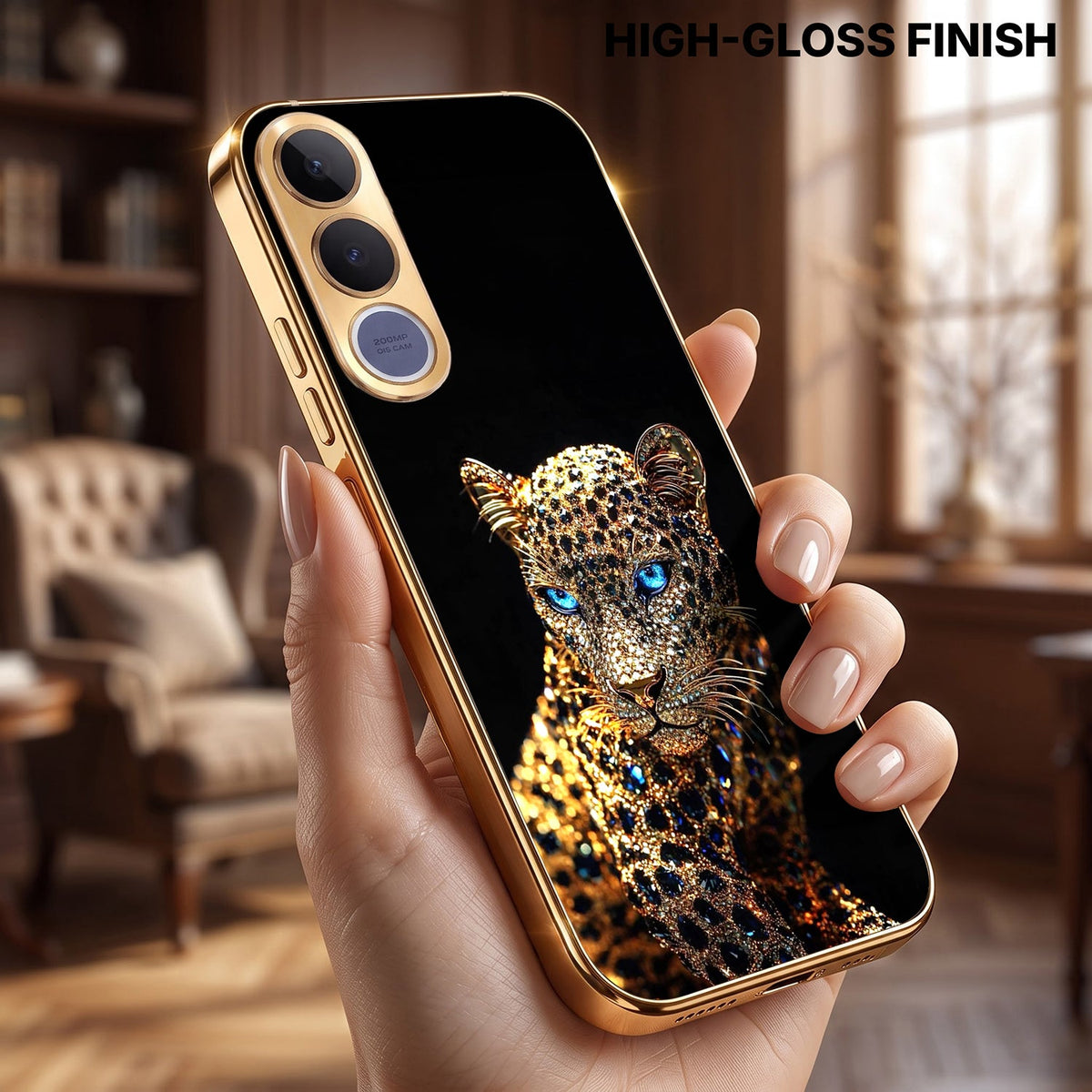 Vivo V70 FE 5G Panther Gold Electroplated Glass Phone Back Case