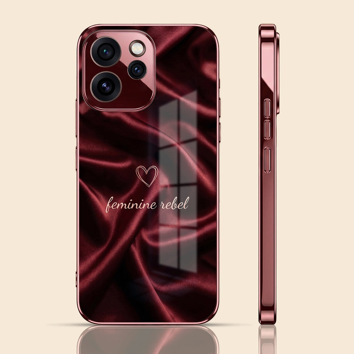 Oppo Reno 15 Pro Mini 5G Feminine Rebel Burgundy Electroplated Glass Back Case