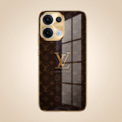 Oppo Reno 13 5G LV Brown Monogram Gold Electroplated Glass Phone Back Case