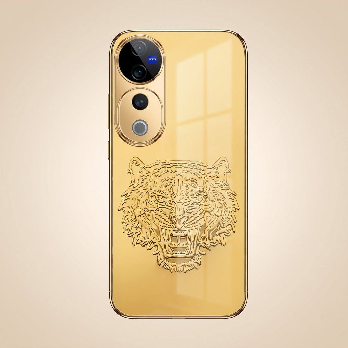 Vivo V40 Pro 5G Golden Tiger Face Gold Electroplated Glass Phone Back Case