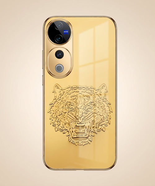 Vivo V40 Pro 5G Golden Tiger Face Gold Electroplated Glass Phone Back Case