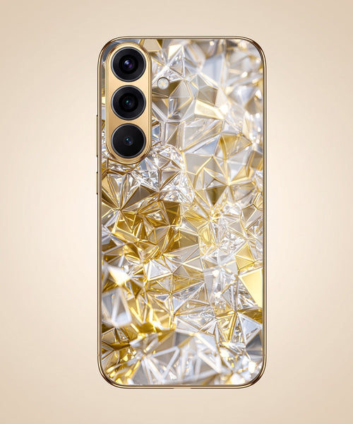 Samsung Galaxy A56 5G White Diamond Shatter Gold Electroplated Glass Phone Back Case