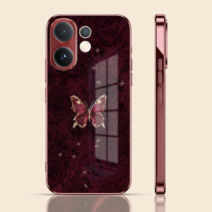 Vivo V60 5G Butterfly Burgundy Electroplated Glass Back Case