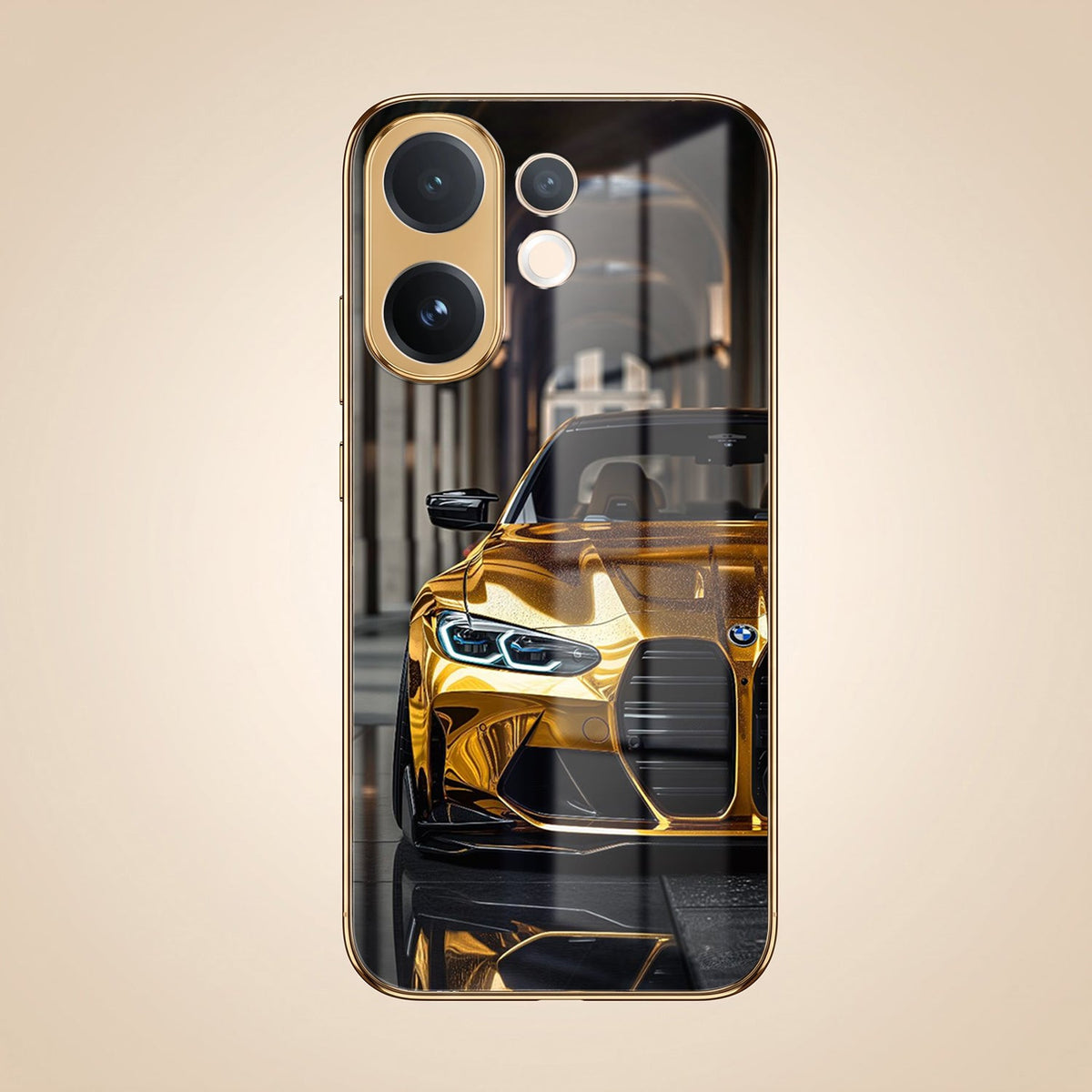 Vivo V60 5G Golden BMW Gold Electroplated Glass Phone Back Case