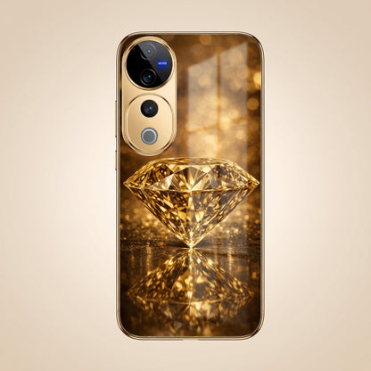 Vivo V40 Pro 5G Golden Diamond Gold Electroplated Glass Phone Back Case