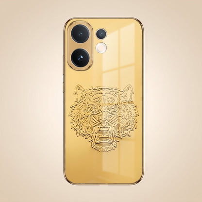 Vivo V60 5G Golden Tiger Face Gold Electroplated Glass Phone Back Case