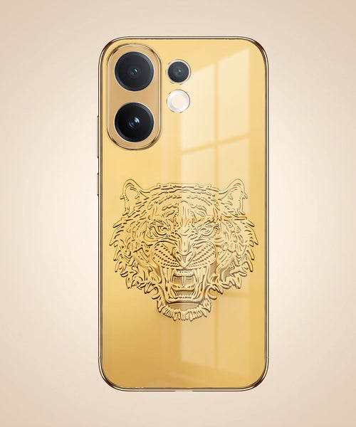 Vivo V60 5G Golden Tiger Face Gold Electroplated Glass Phone Back Case