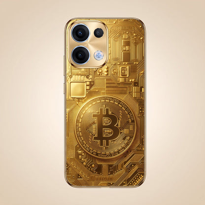 Oppo Reno 13 5G Bitcoin Gold Electroplated Glass Phone Back Case