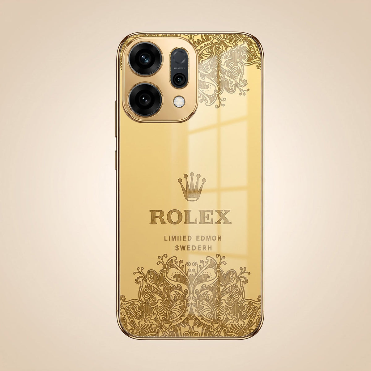 Oppo Reno 14 5G Rolex Crown Gold Electroplated Glass Phone Back Case