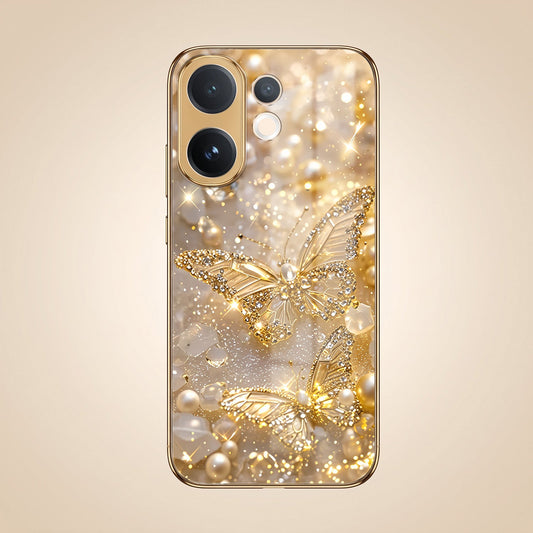 Vivo V60e 5G Golden Butterfly Gold Electroplated Glass Phone Back Case