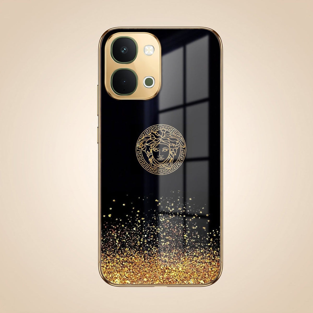 Vivo T5x 5G Medusa Head Gold Electroplated Glass Phone Back Case