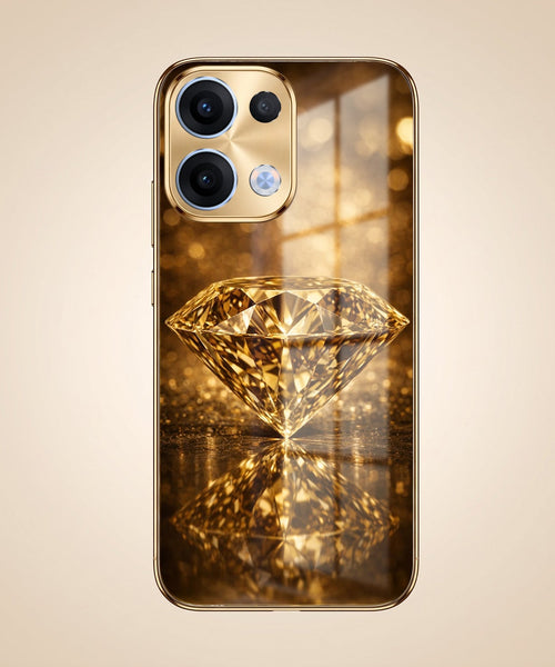 Oppo Reno 13 5G Golden Diamond Gold Electroplated Glass Phone Back Case