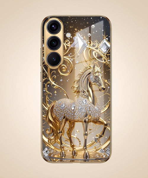 Samsung Galaxy A36 5G Luxury Horse Texture Gold Electroplated Glass Phone Back Case
