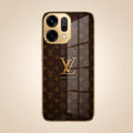 Oppo Reno 14 5G LV Brown Monogram Gold Electroplated Glass Phone Back Case