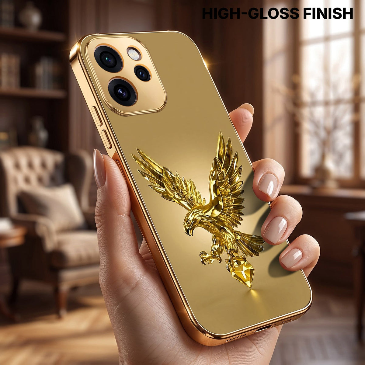 Oppo Reno 15 Pro Mini 5G Golden Eagle Gold Electroplated Glass Phone Back Case