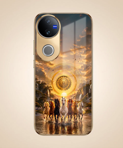Vivo V50 5G Celestial Seven Horses Gold Electroplated Glass Phone Back Case
