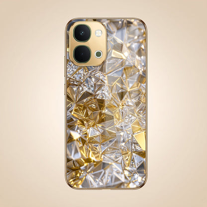 Vivo T5x 5G White Diamond Shatter Gold Electroplated Glass Phone Back Case
