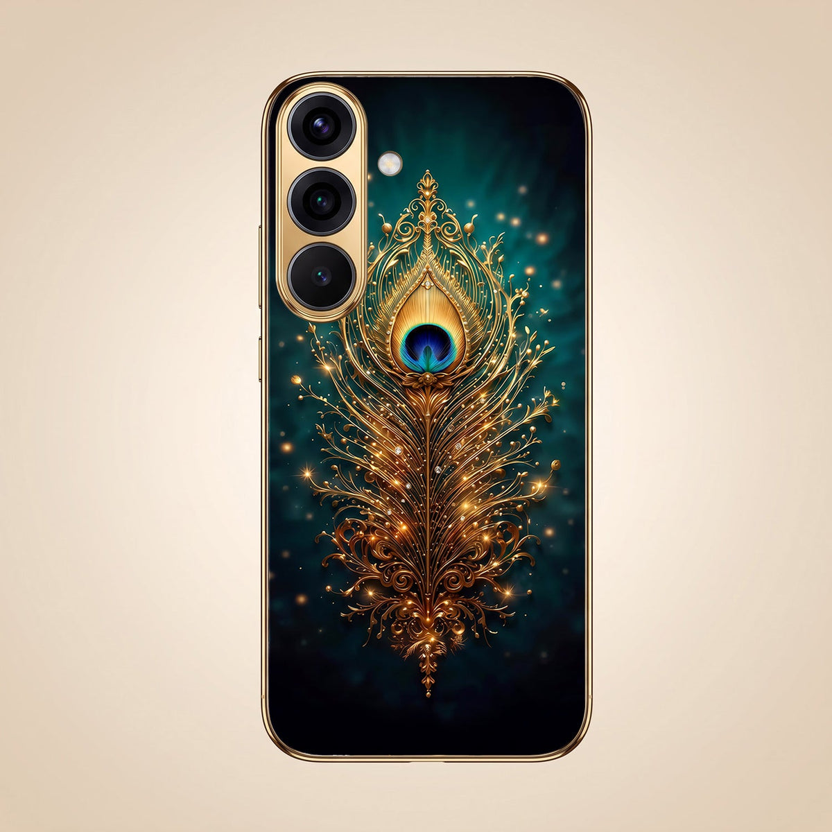 Samsung Galaxy A36 5G Golden Peacock Feather Gold Electroplated Glass Phone Back Case