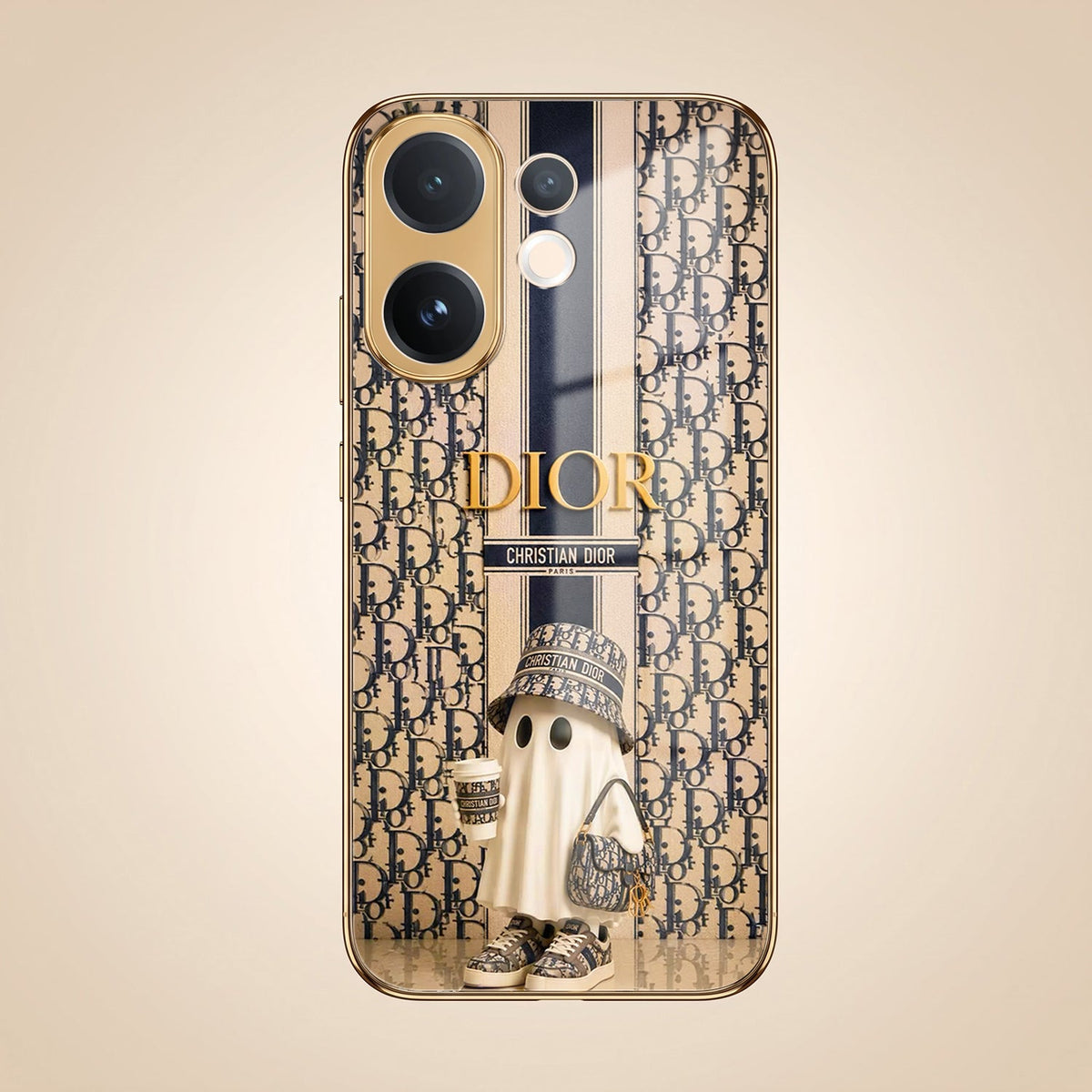Vivo V60 5G Luxury Dior Gold Electroplated Glass Phone Back Case