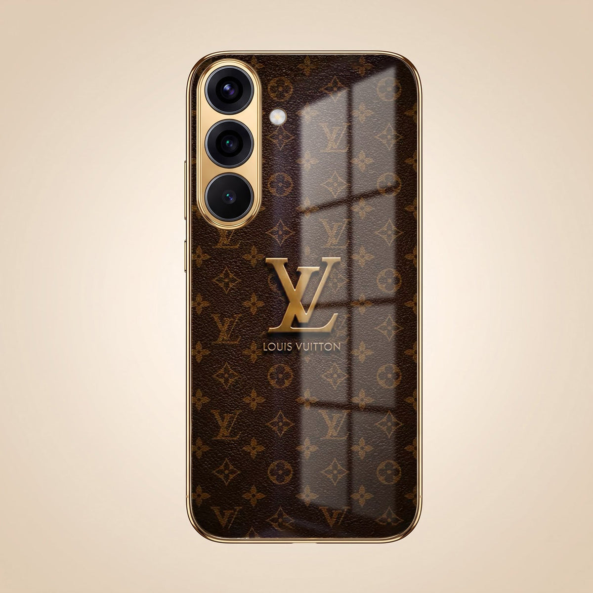 Samsung Galaxy A36 5G LV Brown Monogram Gold Electroplated Glass Phone Back Case