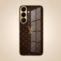Samsung Galaxy A36 5G LV Brown Monogram Gold Electroplated Glass Phone Back Case