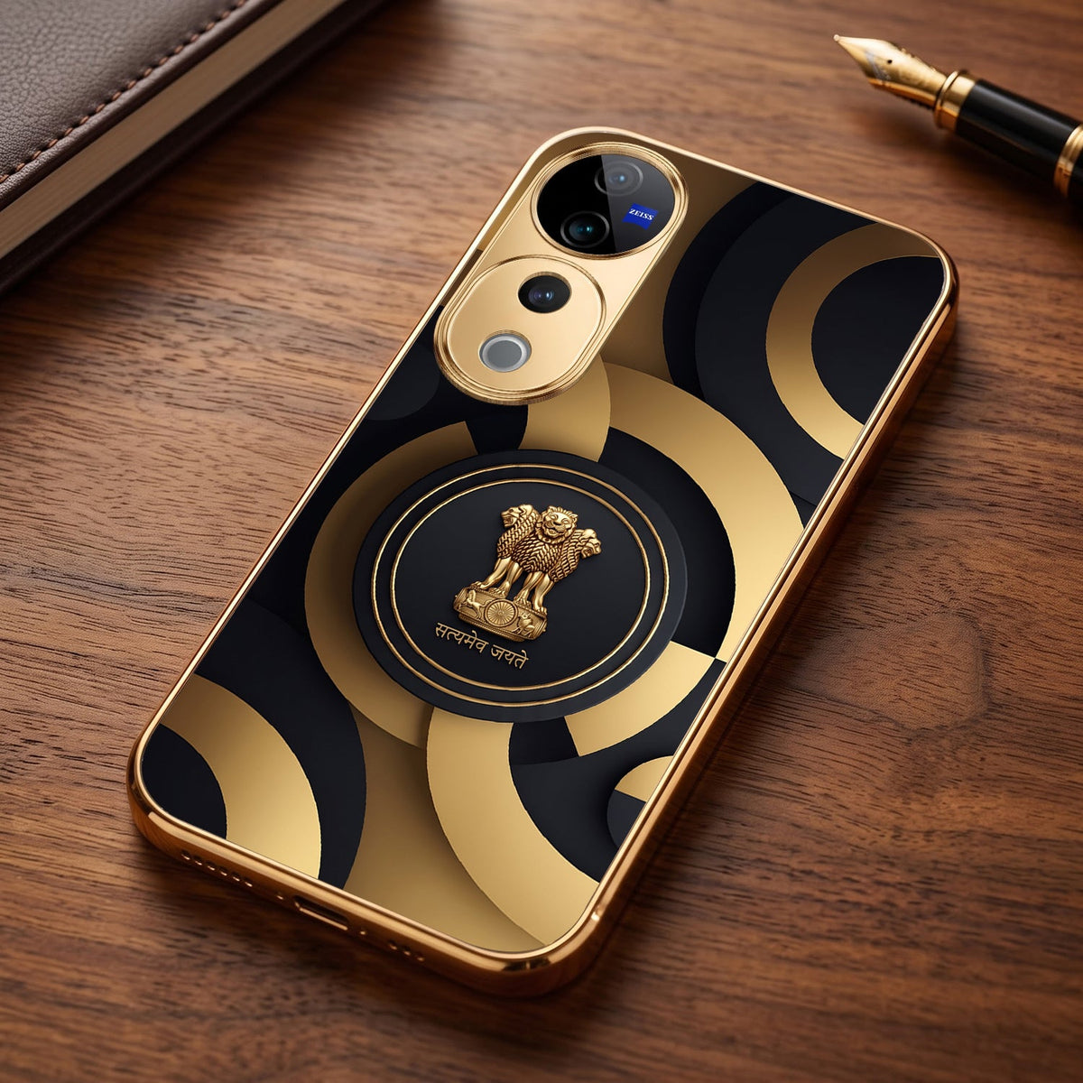 Vivo V40 Pro 5G Royal Emblem Gold Electroplated Glass Phone Back Case