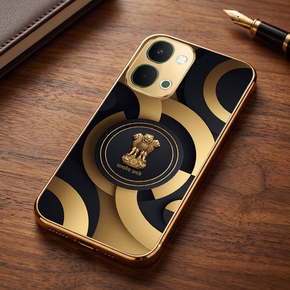 Vivo Y51 Pro 5G Royal Emblem Gold Electroplated Glass Phone Back Case