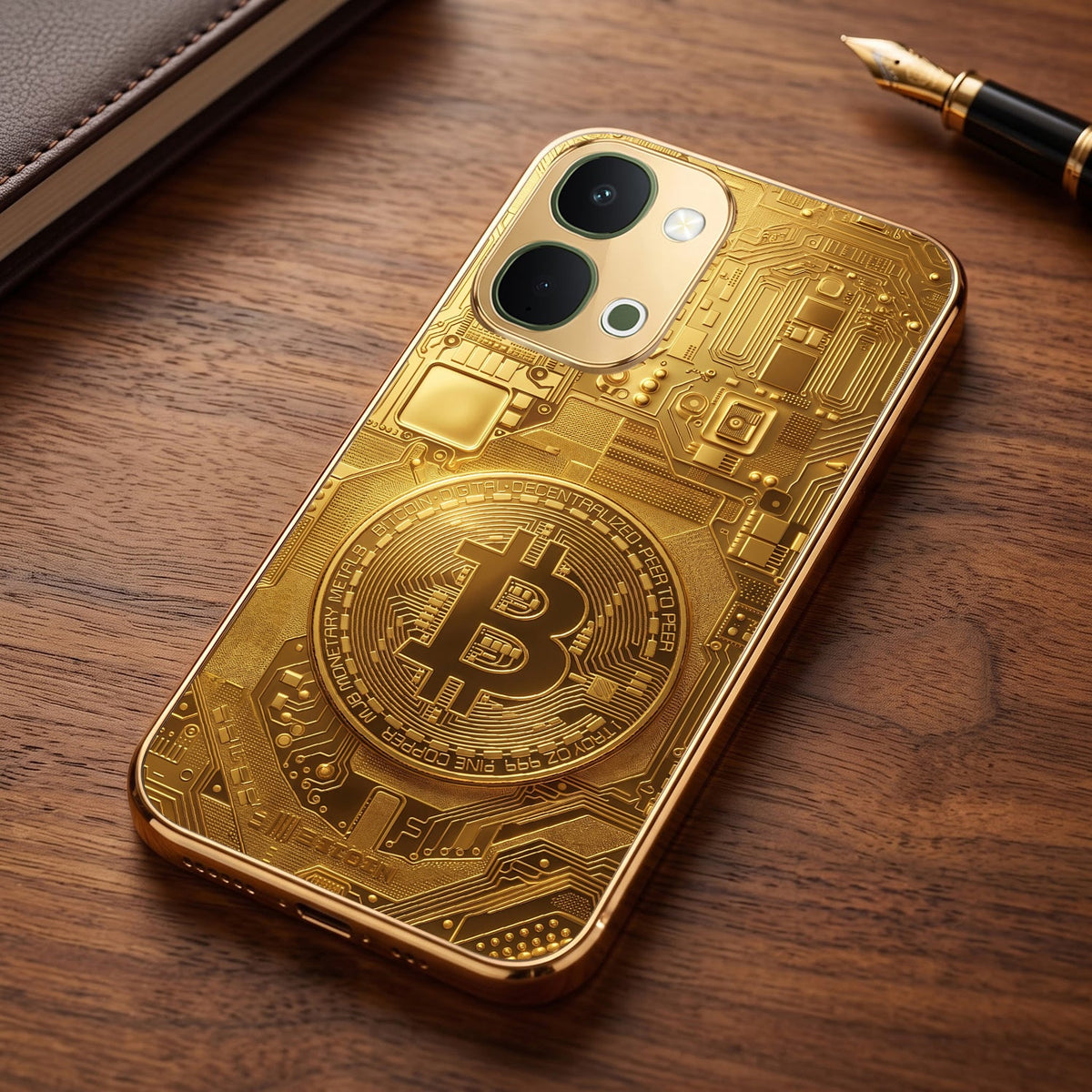 Vivo T5x 5G Bitcoin Gold Electroplated Glass Phone Back Case