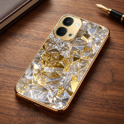 Vivo T5x 5G White Diamond Shatter Gold Electroplated Glass Phone Back Case
