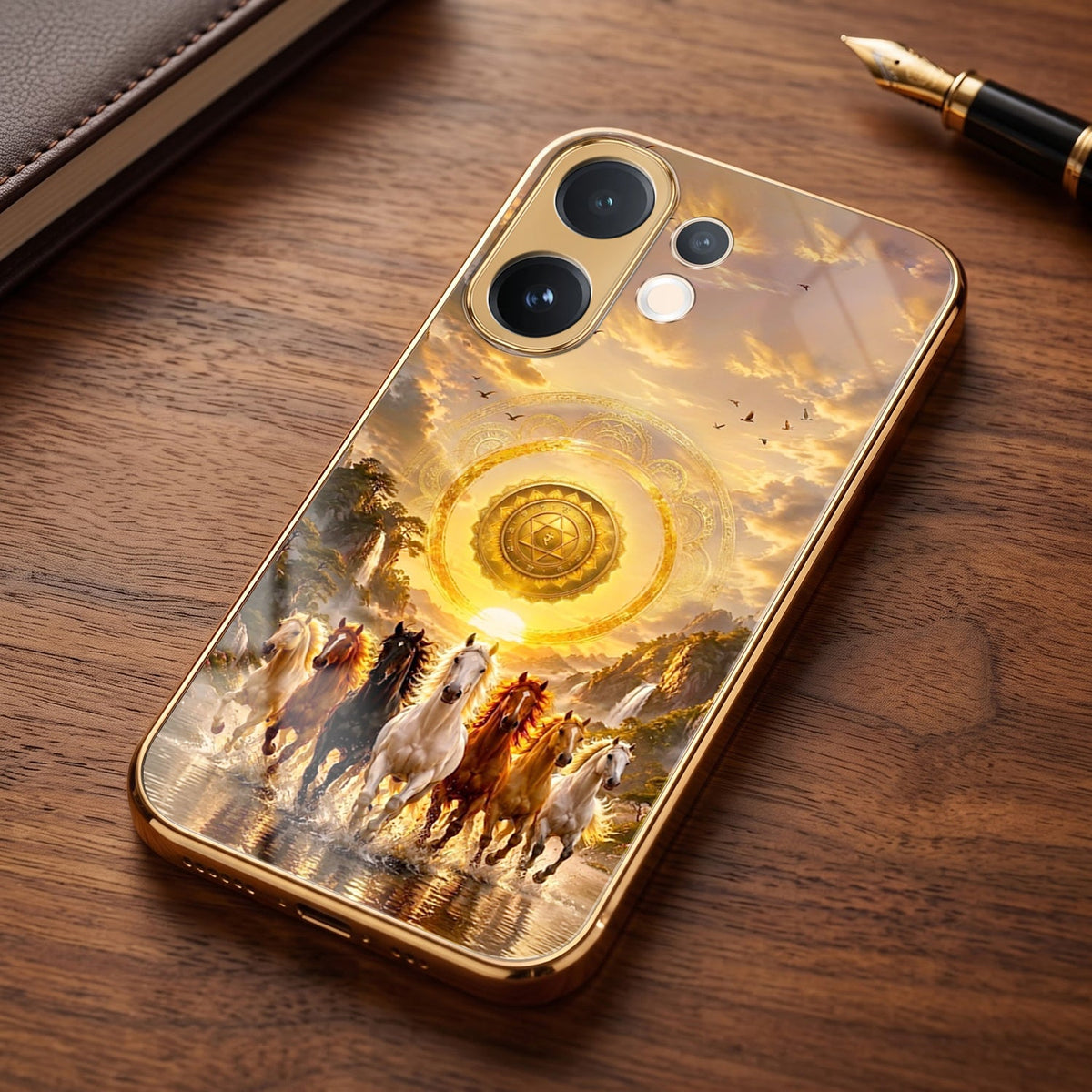 Vivo V60 5G Celestial Seven Horses Gold Electroplated Glass Phone Back Case