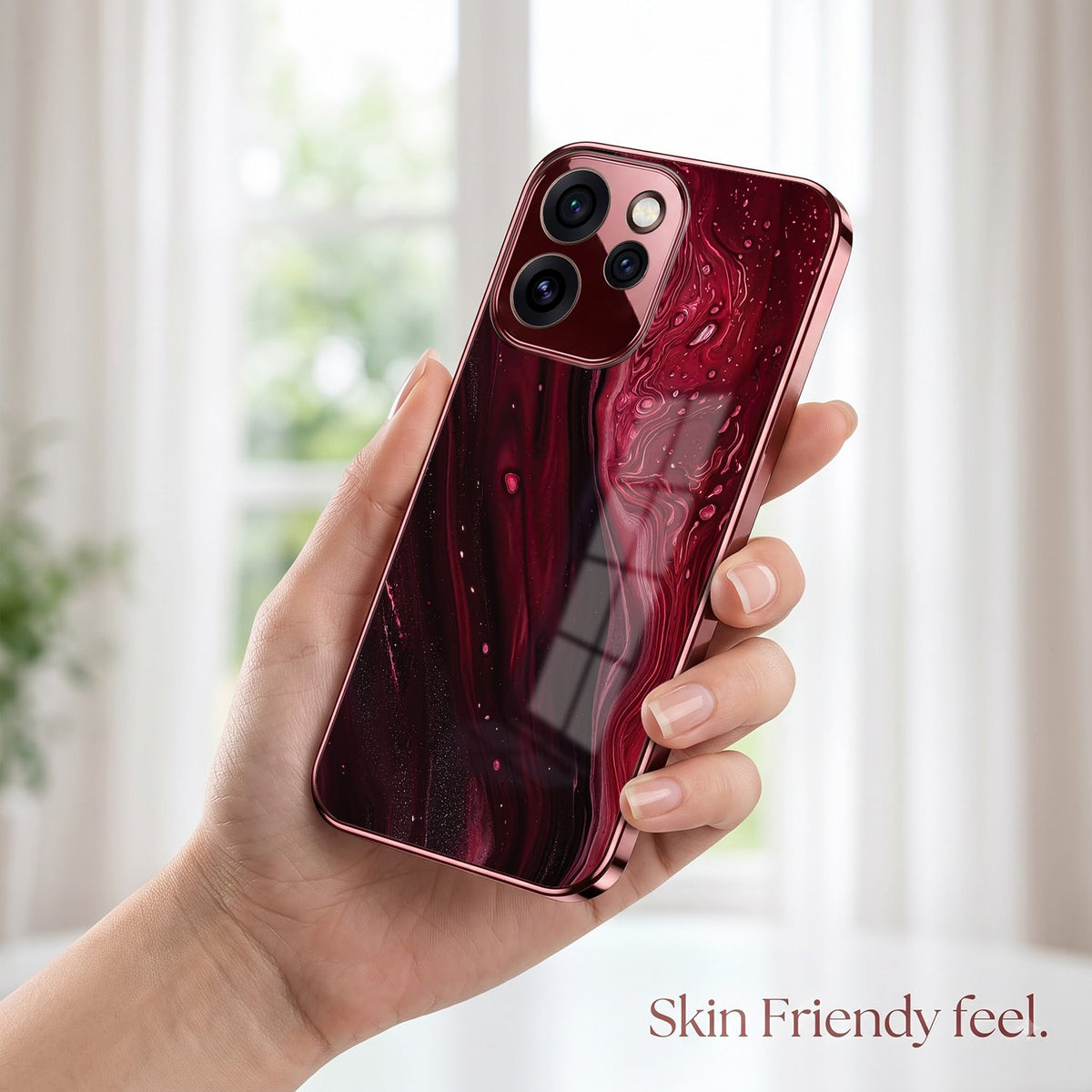 Oppo Reno 15 Pro Mini 5G Marble Burgundy Electroplated Glass Back Case