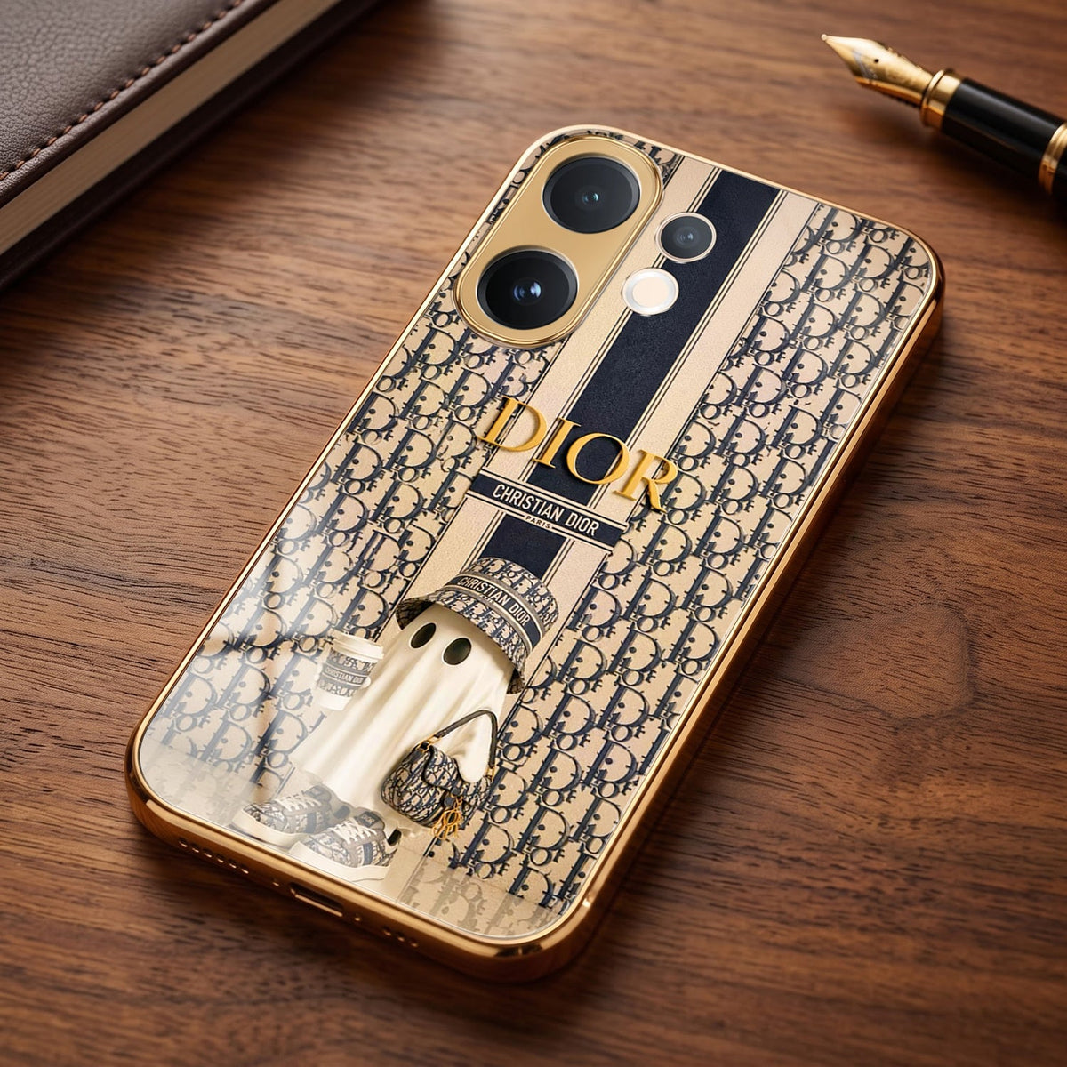 Vivo V60 5G Luxury Dior Gold Electroplated Glass Phone Back Case
